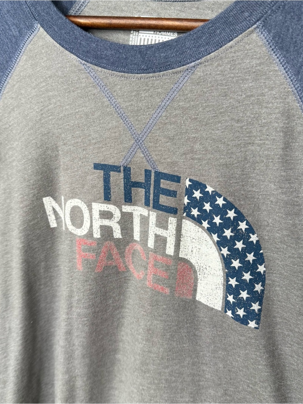The North Face Americana Baseball Tee Heather Grey Blue 3/4 Raglan Shirt Large - Picture 6 of 6